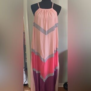 Women’s Pink & Purple Maxi Dress that Ties around Neck